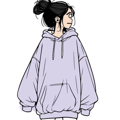 realistic girl with a oversized sweatshirt on and a bun