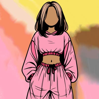 realistic girl faceless with baggy pants and a crop top