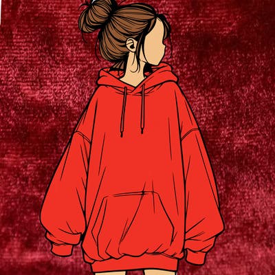 realistic girl with a oversized sweatshirt on and a bun