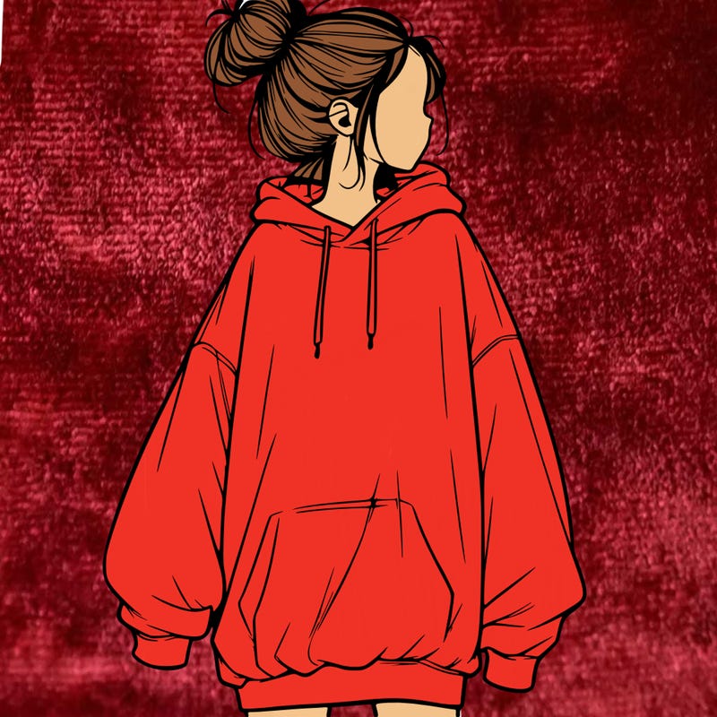 realistic girl with a oversized sweatshirt on and a bun