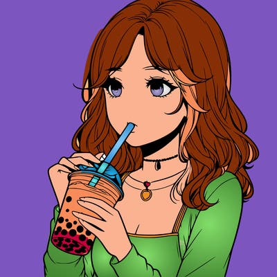 realistic girl drinking boba tea