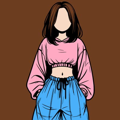realistic girl faceless with baggy pants and a crop top