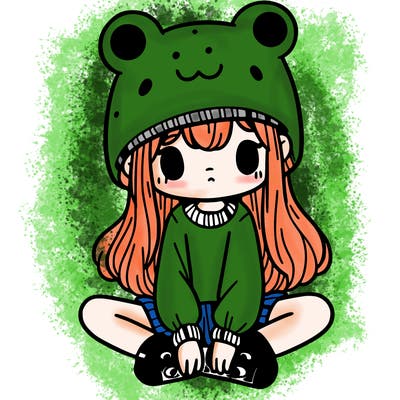 a girl wearing a frog hat and some frog socks