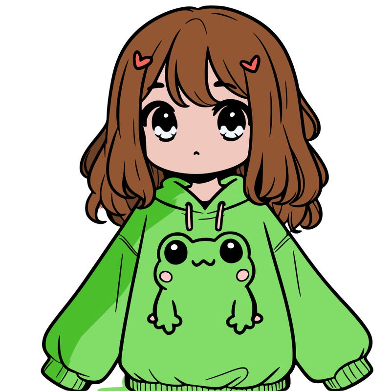 girl wearing frogging sweatshirt