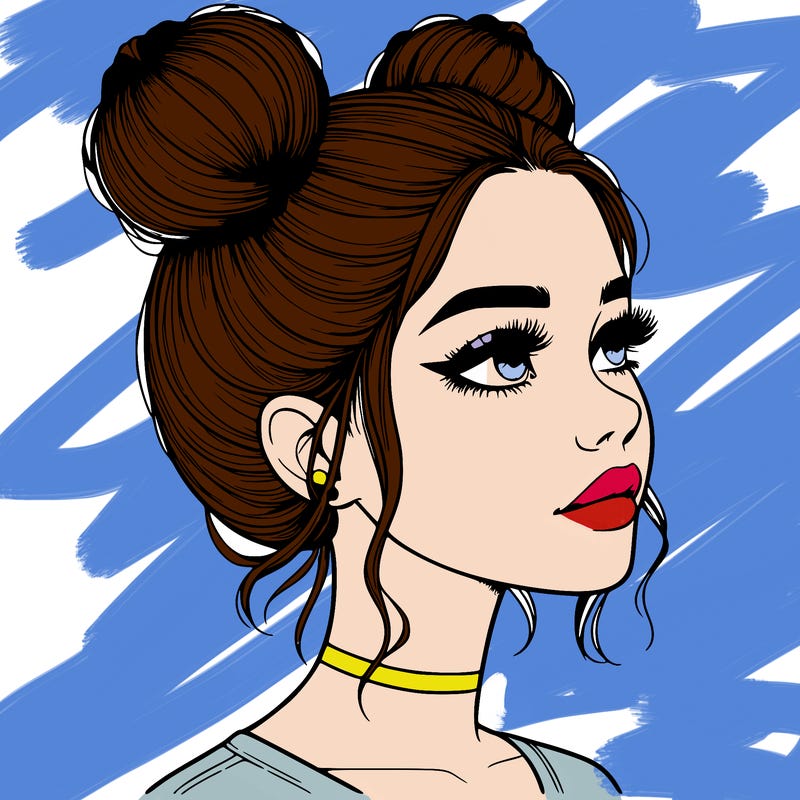 realistic girl with buns on the top of her head