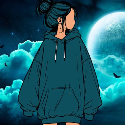 realistic girl with a oversized sweatshirt on and a bun