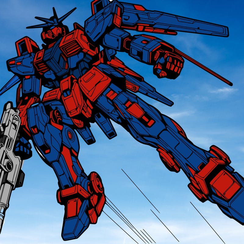 mecha flying through the air.