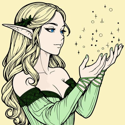 realistic elf girl doing magic