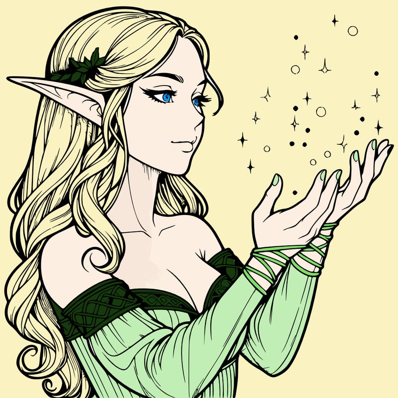 realistic elf girl doing magic