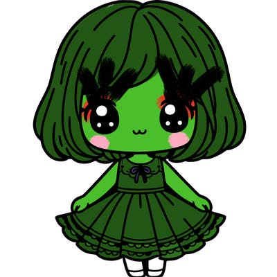 cute girl with short hair in a cute dress