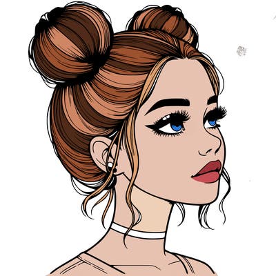 realistic girl with buns on the top of her head