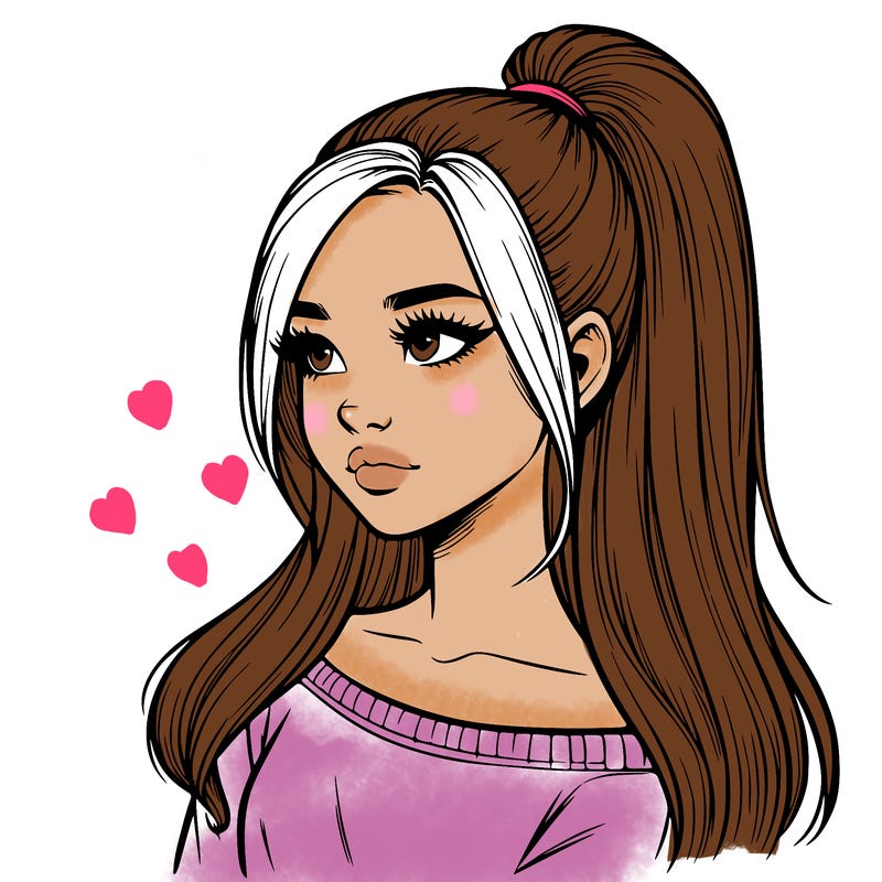 realistic girl with a high ponytail