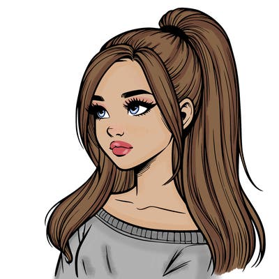 realistic girl with a high ponytail