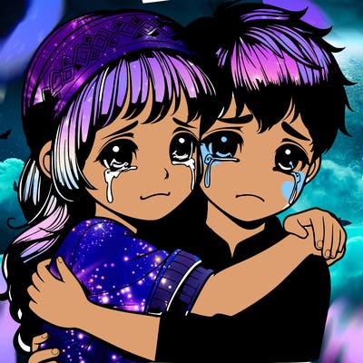 realistic boy and girl hugging and crying