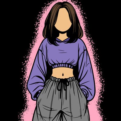 realistic girl faceless with baggy pants and a crop top