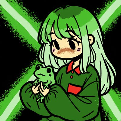 girl with long hair and a oversized shirt. and she is holding a frog