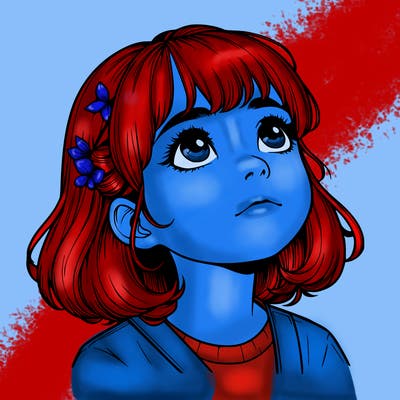 realistic girl looking up