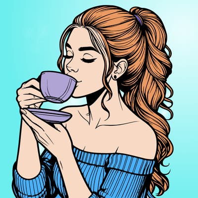 realistic woman drinking tea