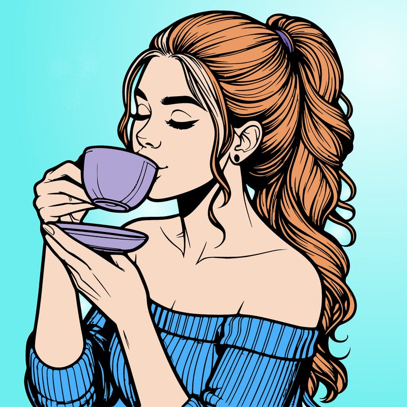 realistic woman drinking tea