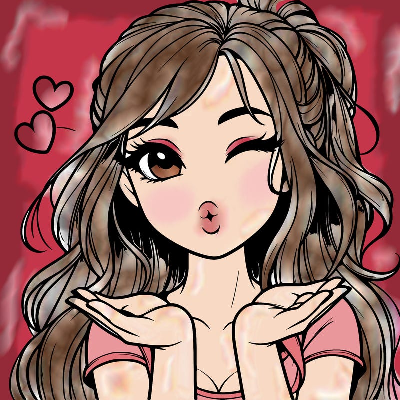 realistic girl winking and blowing a kiss while making heart hands