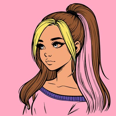 realistic girl with a high ponytail