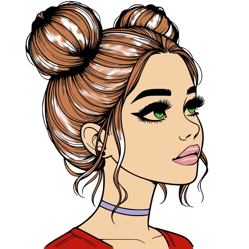 realistic girl with buns on the top of her head