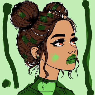 realistic girl with buns on the top of her head