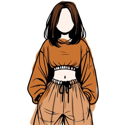 realistic girl faceless with baggy pants and a crop top