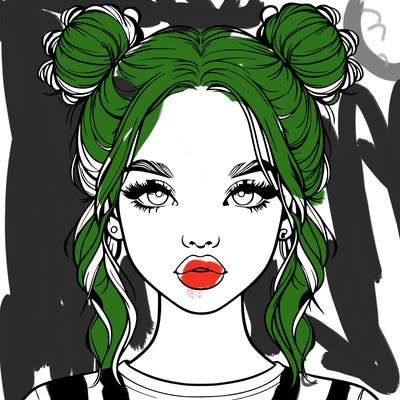 realistic girl with two buns in hair and lips