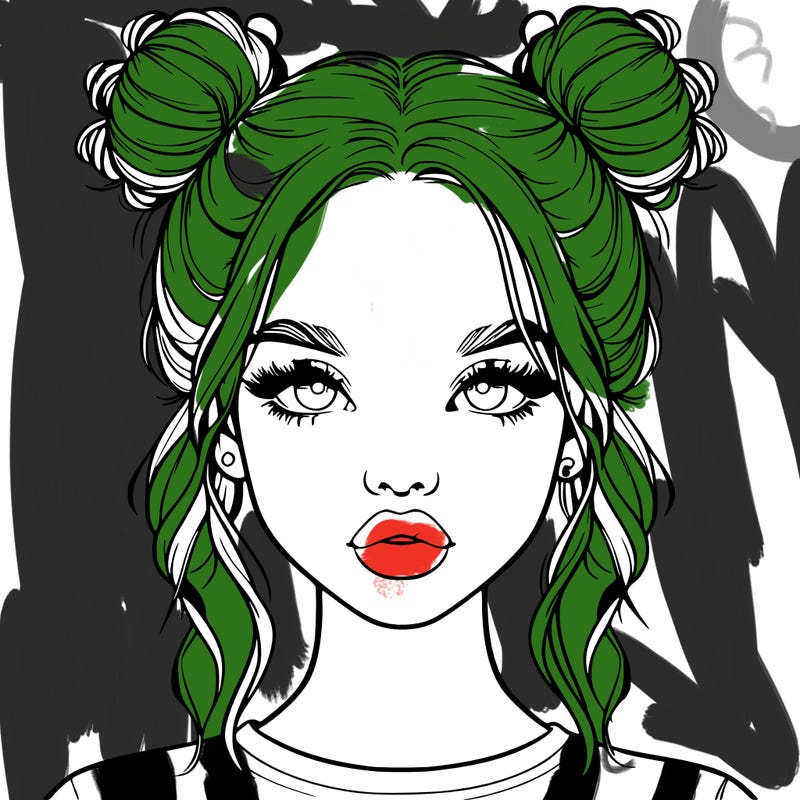 realistic girl with two buns in hair and lips