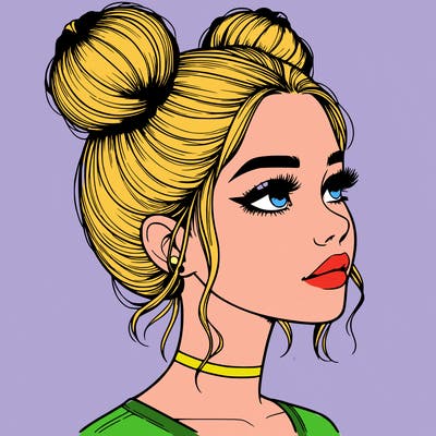 realistic girl with buns on the top of her head