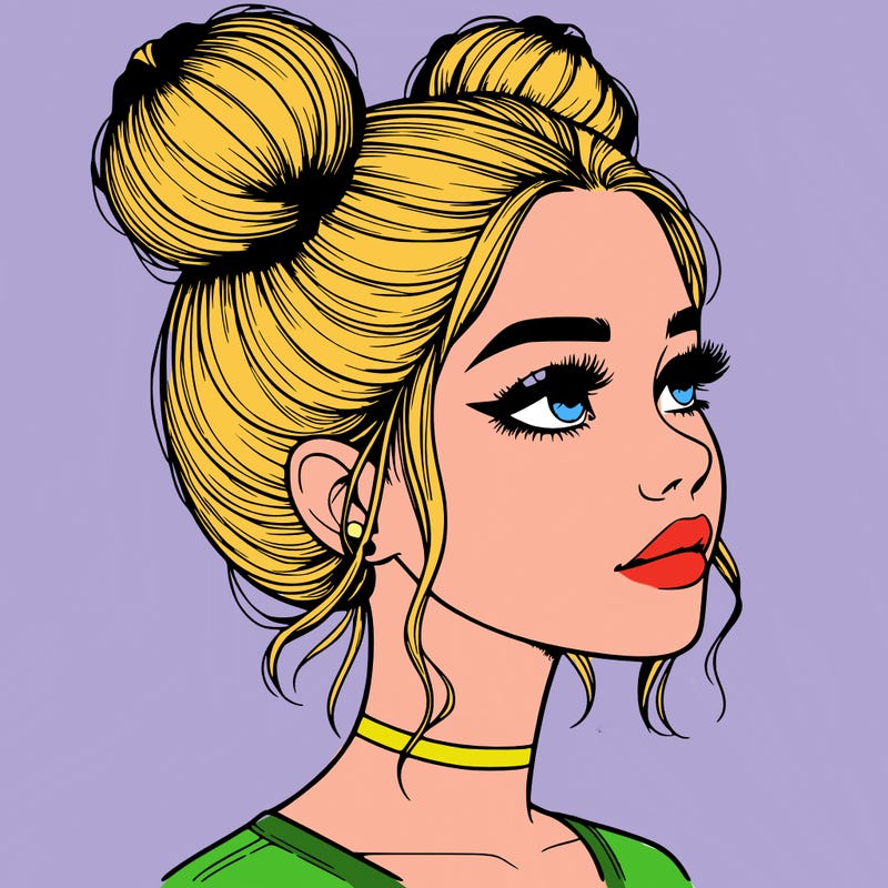 realistic girl with buns on the top of her head