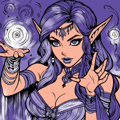 realistic scary beautiful elf sorceress casting spell