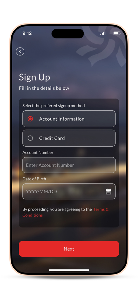 Sign up screen for AB Direct Internet Banking app showing account registration form
