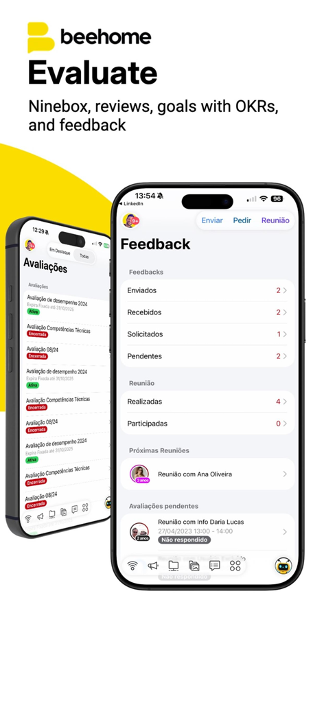 Beehome - Employee Workspace - Beehome app interface for performance evaluation and employee feedback management