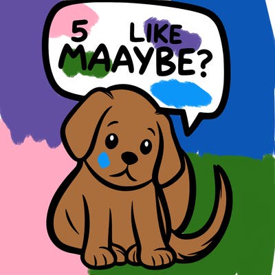 a puppy that says 5 like maybe