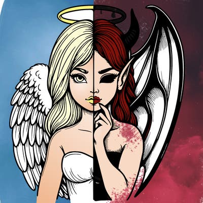 realistic angel half demon