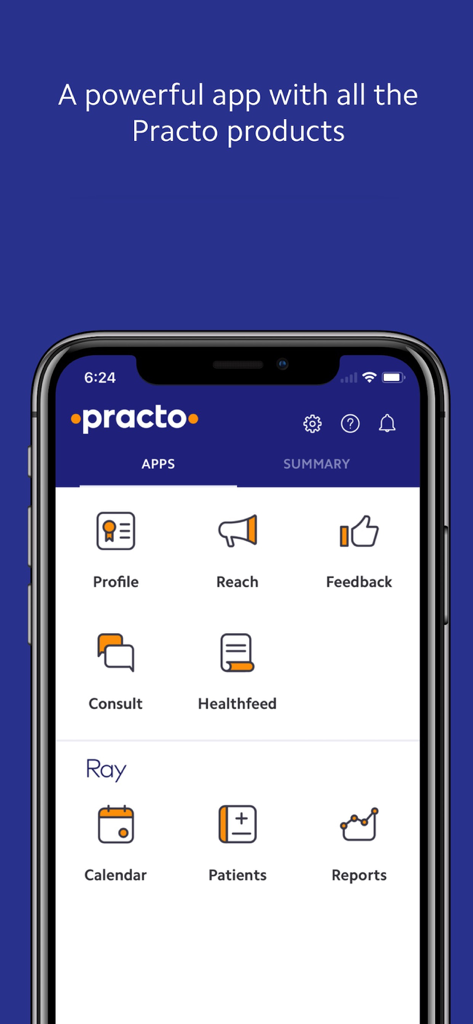 Practo Pro - For Doctors - Interface of the Practo Pro app for doctors showing patient management and consultation tools