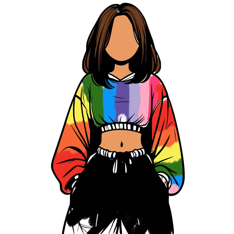 realistic girl faceless with baggy pants and a crop top