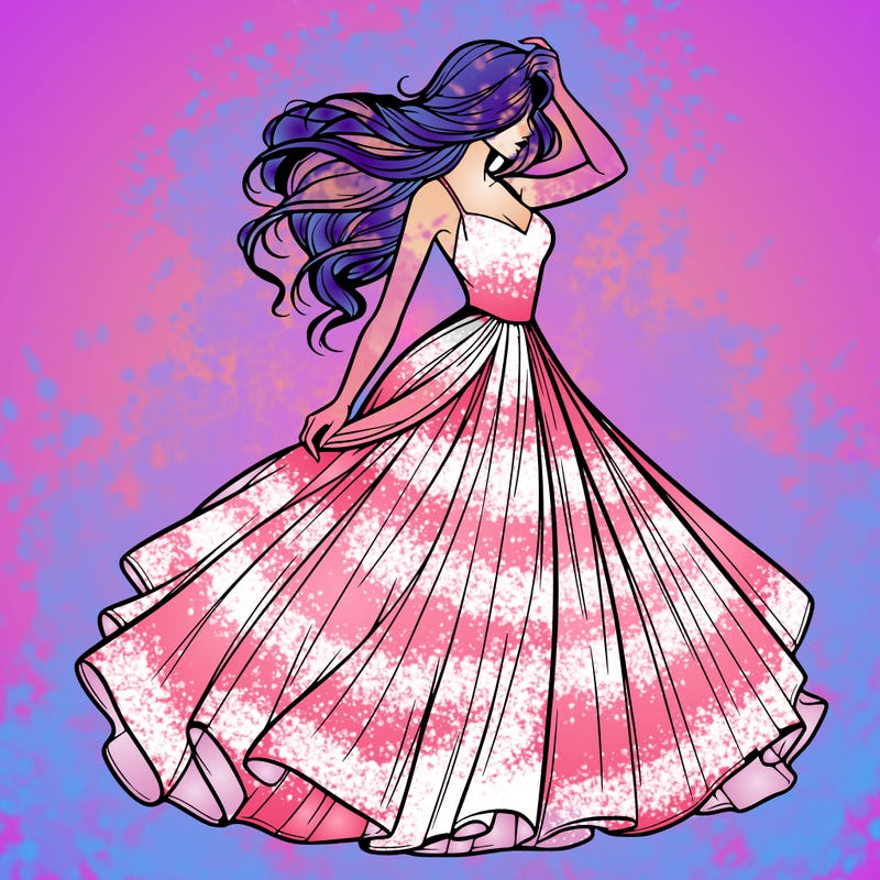 realistic woman with dress flowing in the wind