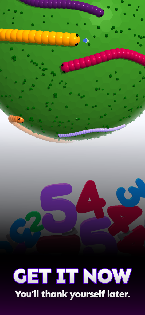 No internet games - Colorful snakes crawling on a green sphere in an offline game preview