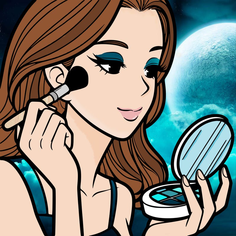 little girl putting on makeup