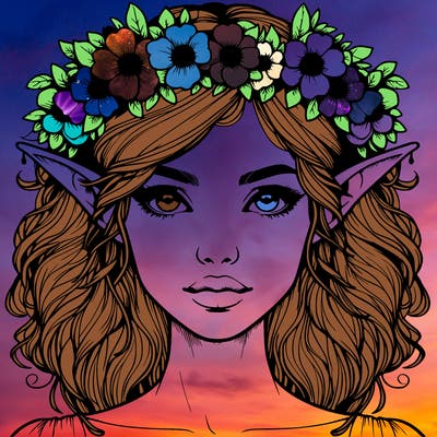 realistic female elf with flower crown