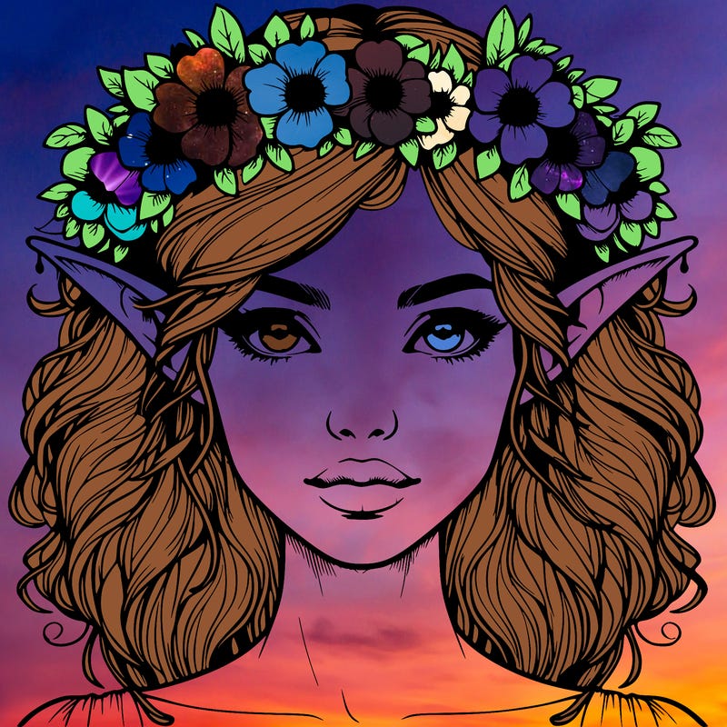 realistic female elf with flower crown