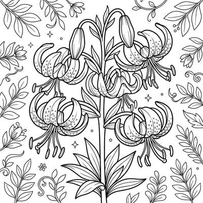 Immerse yourself in the graceful world of Martagon Lilies with this specially designed coloring page. Featuring bold lines and botanical patterns, it offers a relaxing and stimulating creative outlet for seniors.