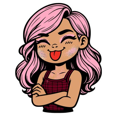 realistic girl crossing her arms and wearing a tank top with her tongue held out she has long hair