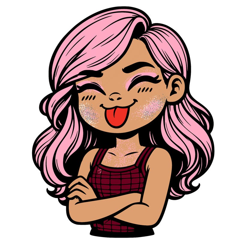 realistic girl crossing her arms and wearing a tank top with her tongue held out she has long hair