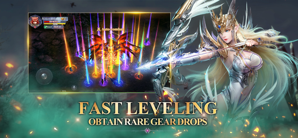 MU: Dark Awakening - Gameplay de MU Dark Awakening montrant un personnage archer et des drops d'équipement rares