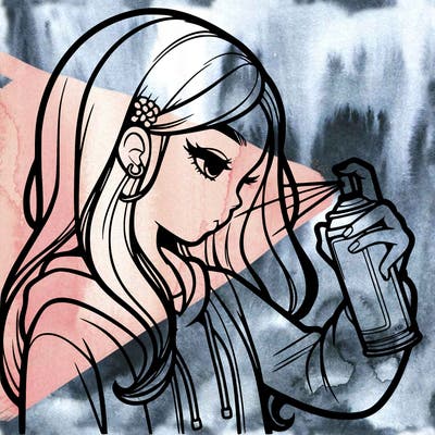 a realistic girl spray painting