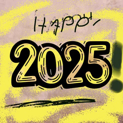 one line scrawled numbers sketch design “2025”